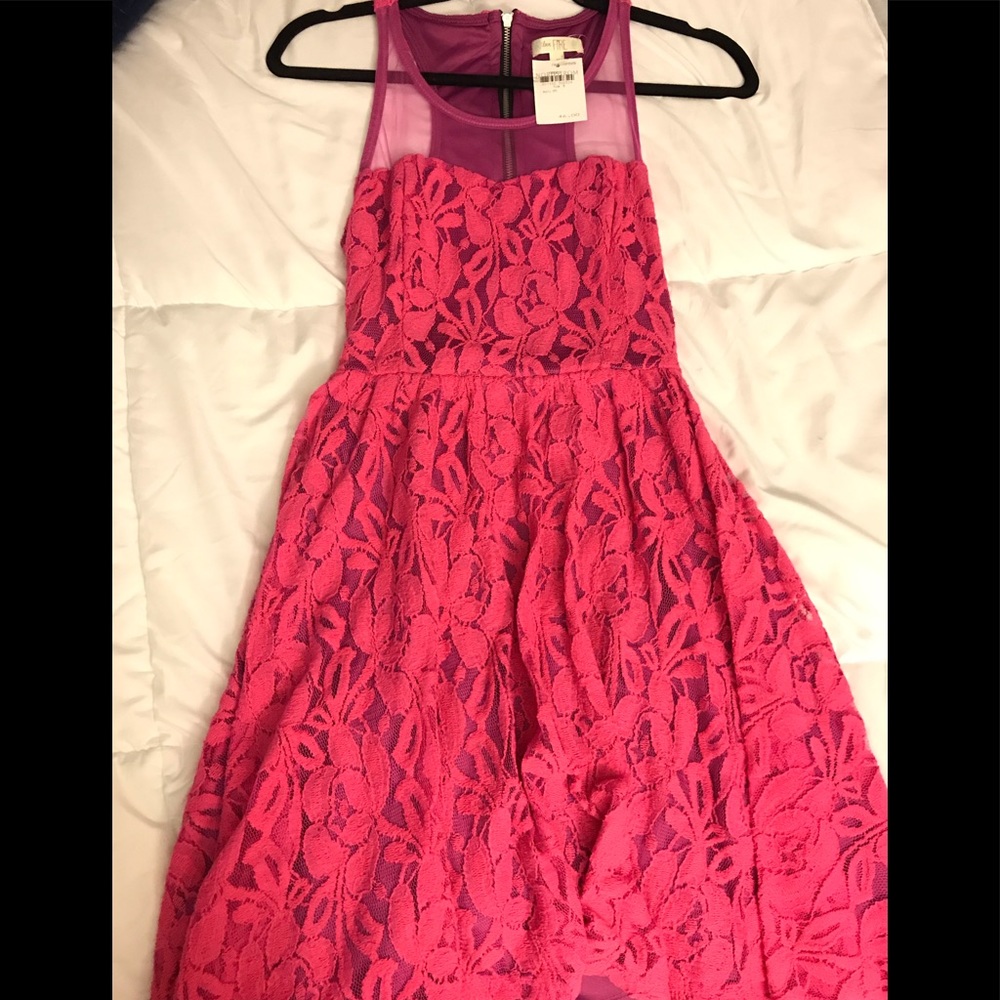 Hot Pink Flower Lace Dress